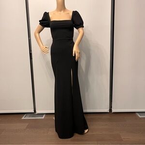 Windsor Black Square-Neck Maxi with Puff Sleeves and Side Slit